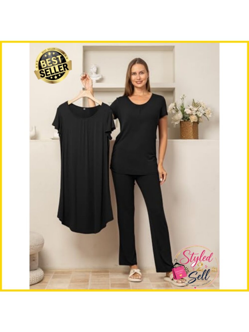 Maternity Nursing Sleepwear Set Nightgown Top Pants 3 Piece